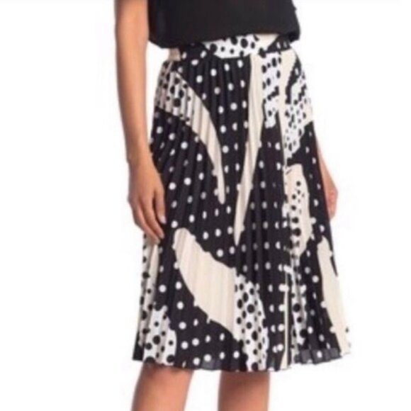 Tahari Black & White Pleated Polka Dot Skirt S - Picture 2 of 8